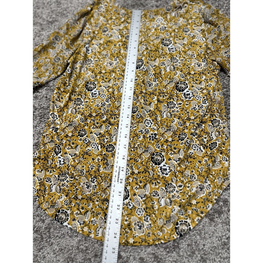 Ann Taylor X-Small Blouse Yellow Floral Long Sleeve V-Neck Boho Chic Cottage - Picture 8 of 9